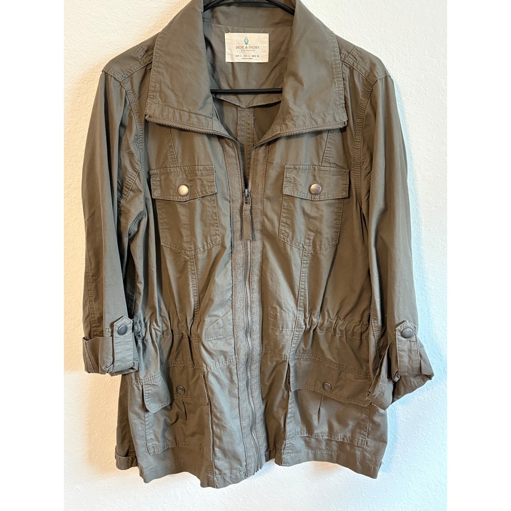 Jade & Ivory Olive Green Utility Jacket Cotton Drawstring Waist Size Large
